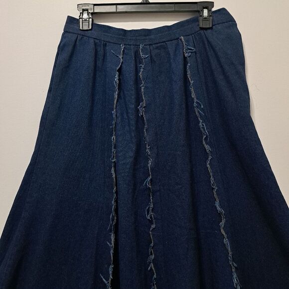 Vintage Liz E Parker Old West Praire Boho Denim Frayed Maxi Skirt Texas Sz 12 - Picture 11 of 15